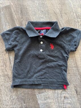 U.S. Polo Assn. Charcoal Gray Toddler Polo with Red Logo Accent